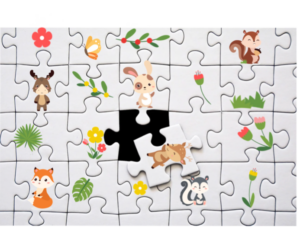 puzzle con disegni di animali e piante