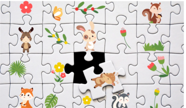 puzzle con disegni di animali e piante, usato per fornire la definizione di biodiversità